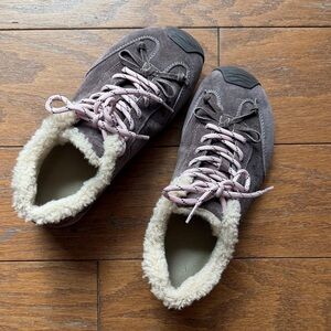Women’s Suede Lace-Up Shoes in Taupe with Pink Laces